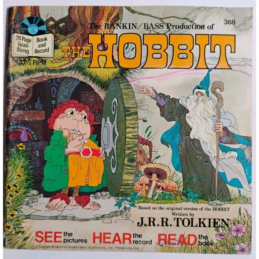 1977 The Hobbit Rankin Bass 33 1/3 RPM Read Along Book Record VG Disney